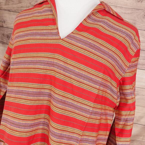 The J Peterman Company Shirt Mens Large Red Stripe Cotton Pullover Pockets - Picture 2 of 10